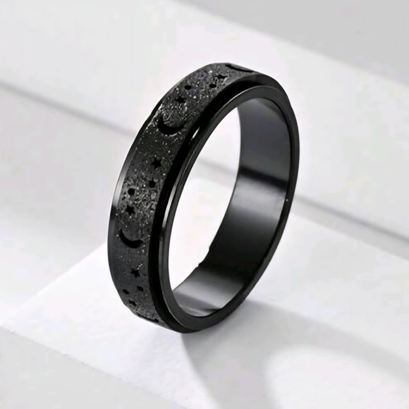 Black Moon and Stars Spinner Ring - Picture 2 of 3